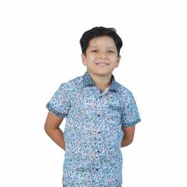 " All Over Print  Boys' Short Sleeve Shirt Contrast Collar "